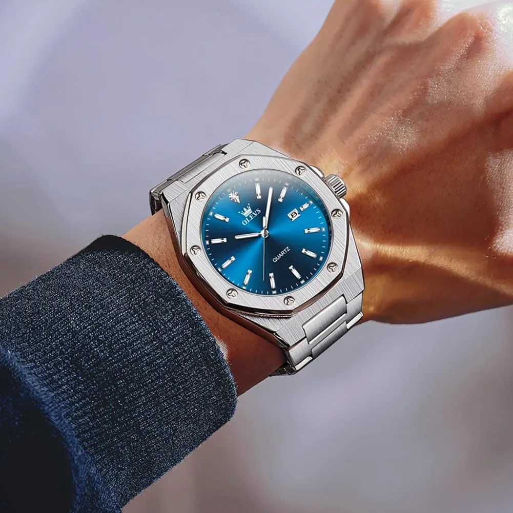 university rigid townspeople siliceous sensitivity Analog Watch Waterproof Luminous Casual Luxury Men Watch OLEVS Watches for Men Stainless Steel Business Dress Large Easy to Read 