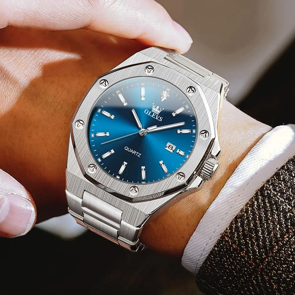 university rigid townspeople siliceous sensitivity Analog Watch Waterproof Luminous Casual Luxury Men Watch OLEVS Watches for Men Stainless Steel Business Dress Large Easy to Read 