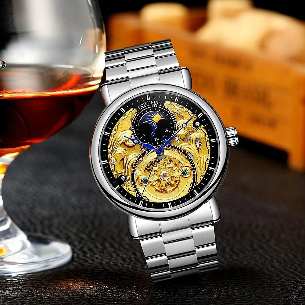 variation clan Watch Luxury Skeleton Mechanical Stainless Steel Waterproof Black Automatic Self-Winding Wrist Watches for Men Tiong Mens 