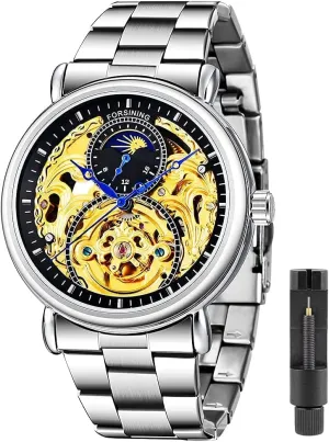 variation clan Watch Luxury Skeleton Mechanical Stainless Steel Waterproof Black Automatic Self-Winding Wrist Watches for Men Tiong Mens 
