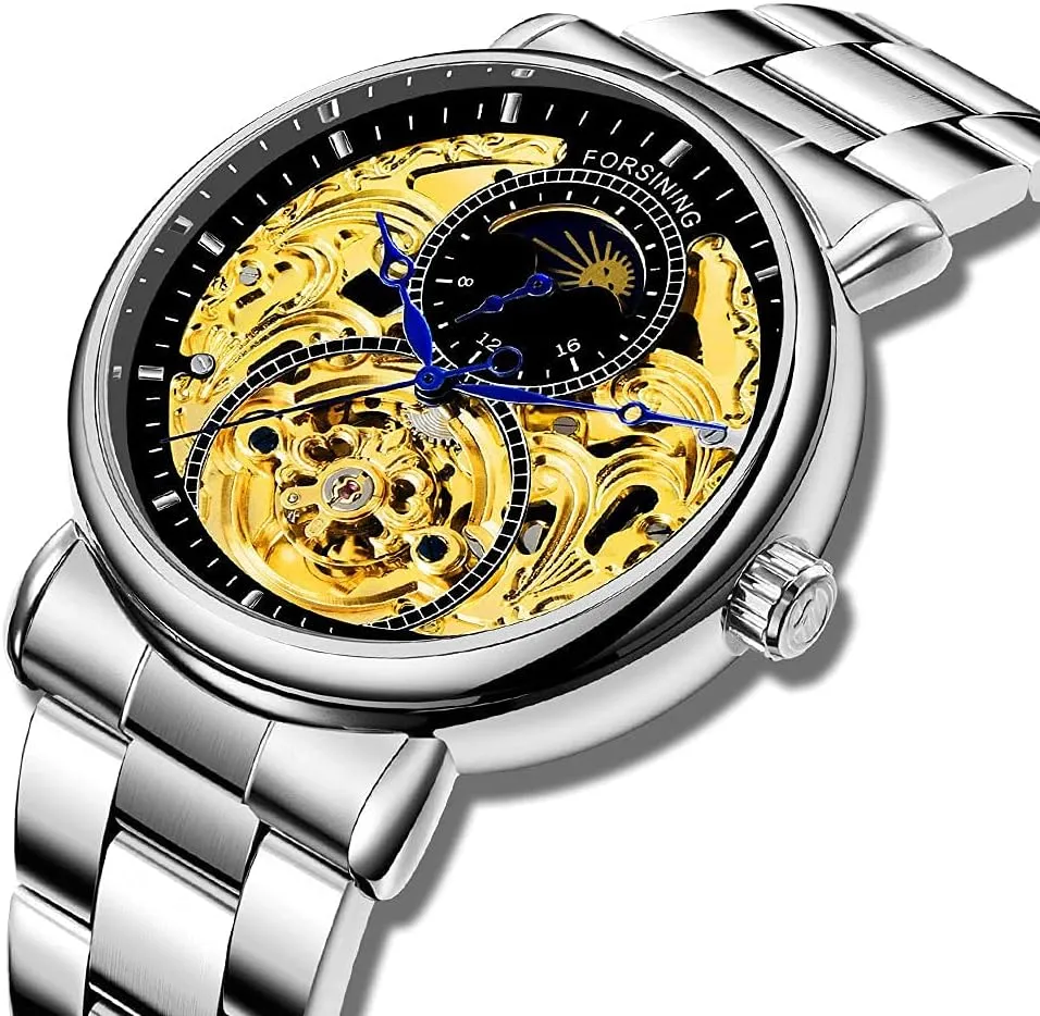 variation clan Watch Luxury Skeleton Mechanical Stainless Steel Waterproof Black Automatic Self-Winding Wrist Watches for Men Tiong Mens 