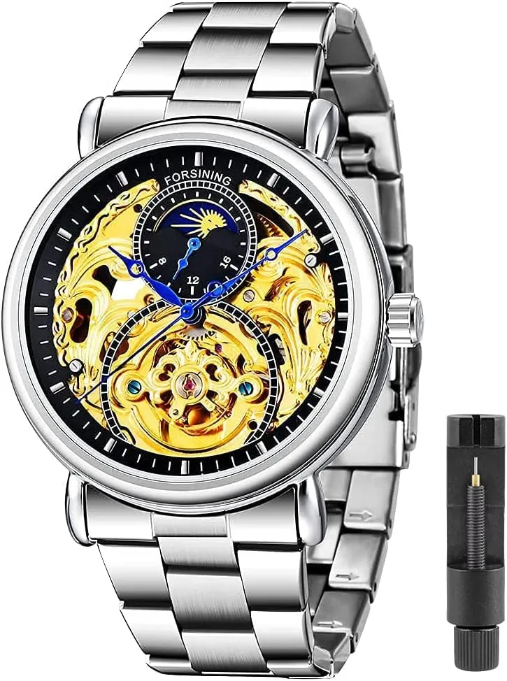 variation clan Watch Luxury Skeleton Mechanical Stainless Steel Waterproof Black Automatic Self-Winding Wrist Watches for Men Tiong Mens 