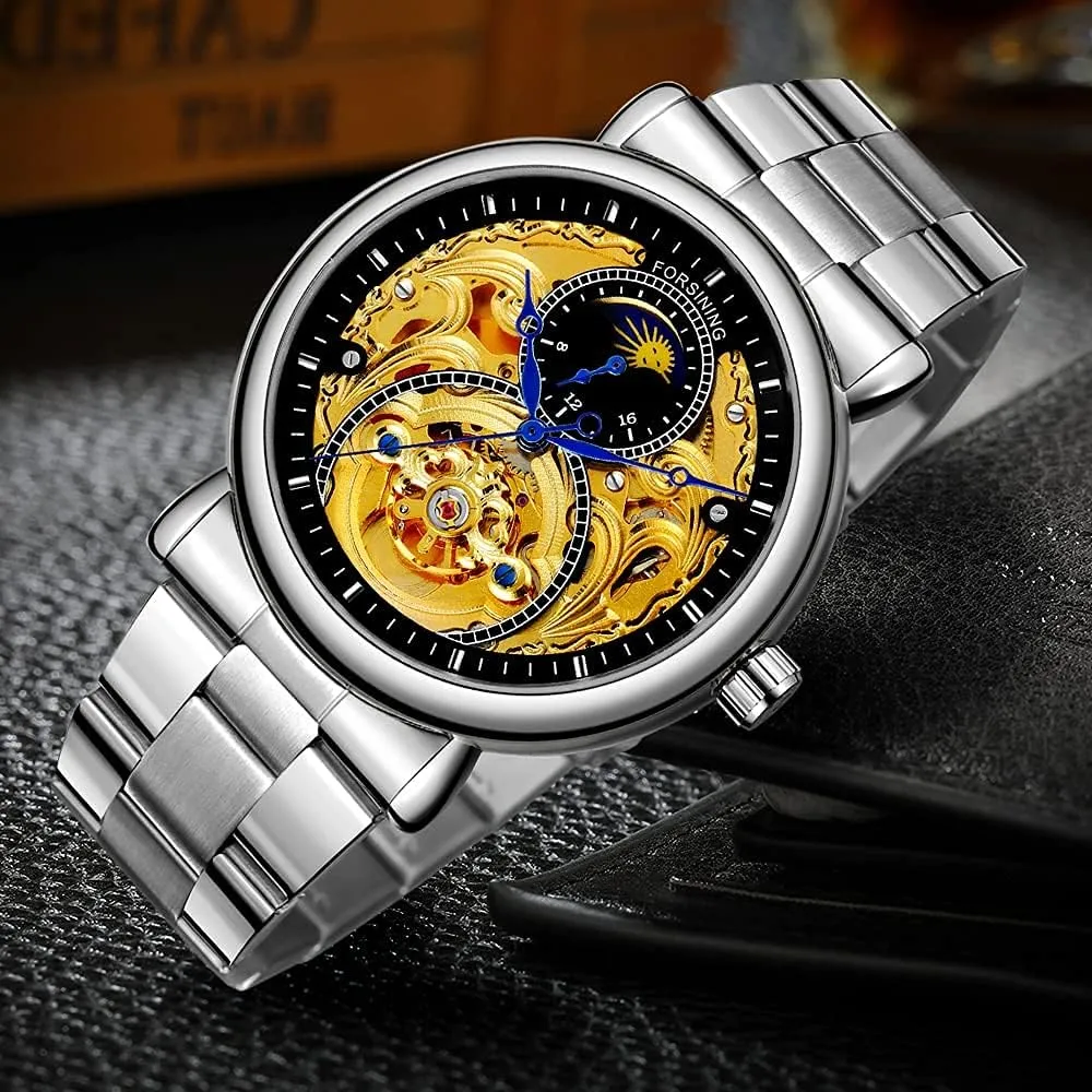 variation clan Watch Luxury Skeleton Mechanical Stainless Steel Waterproof Black Automatic Self-Winding Wrist Watches for Men Tiong Mens 