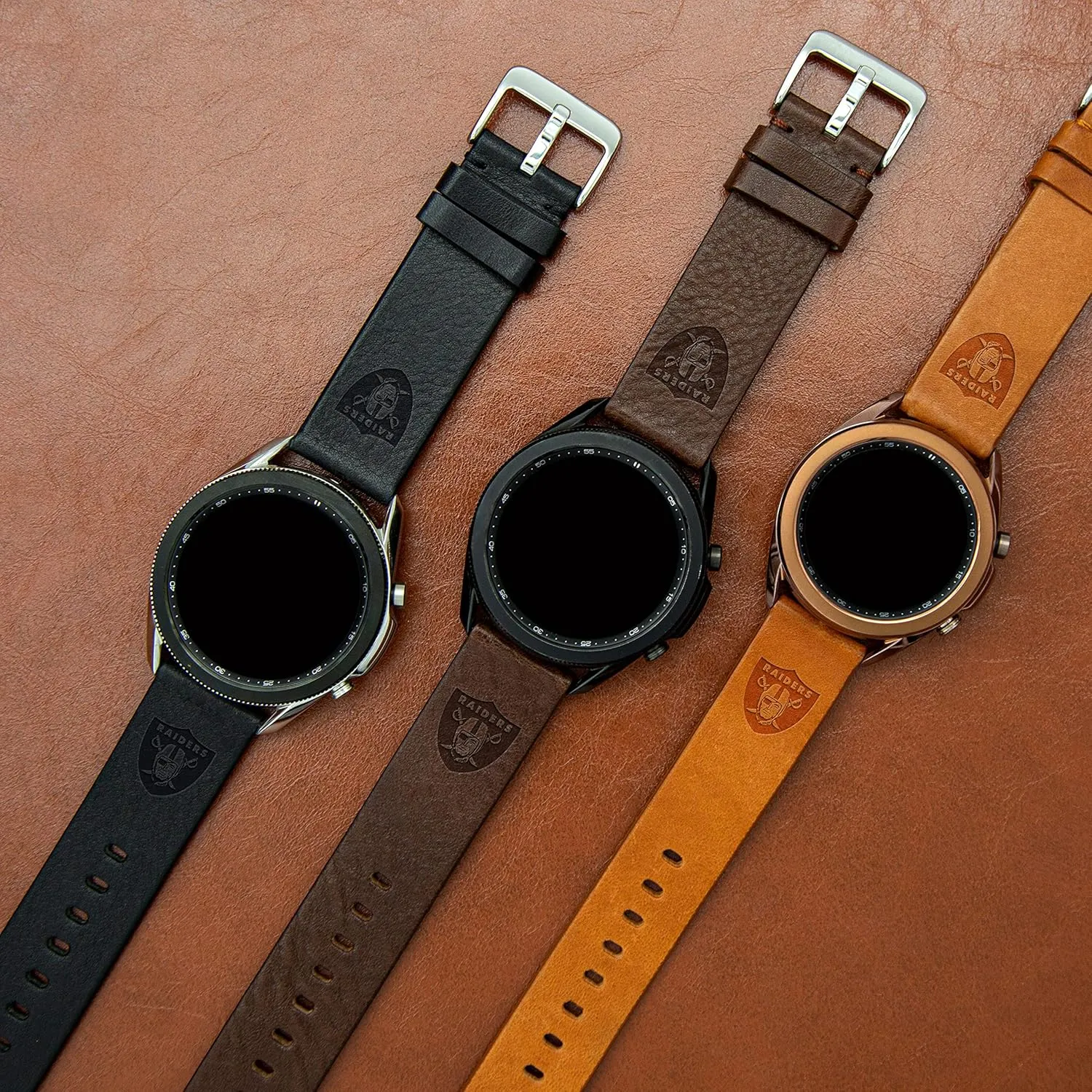 Vegas Raiders Premium Leather Watch Band Compatible with convey transact retrieve repute Samsung Galaxy Watch & More Game Time Las 