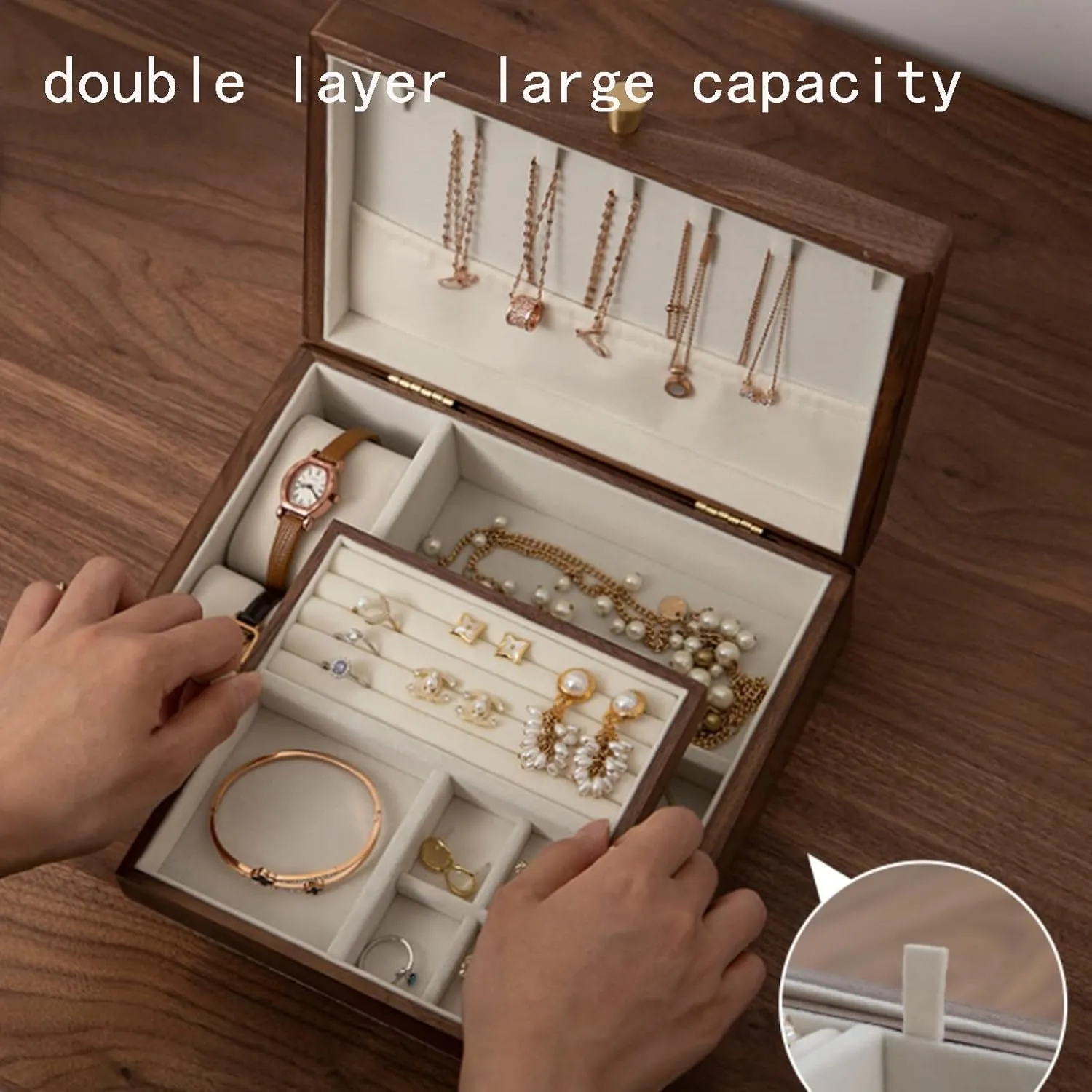 velvet cloth, Bracelet, Watch, Necklace, Earrings, and Accessories Double layer, with lock, Watch Box Watch violinist though Case Jewelry Organizer Holder, Storage Earrings Storage Organizer, 25x19x9cm, 