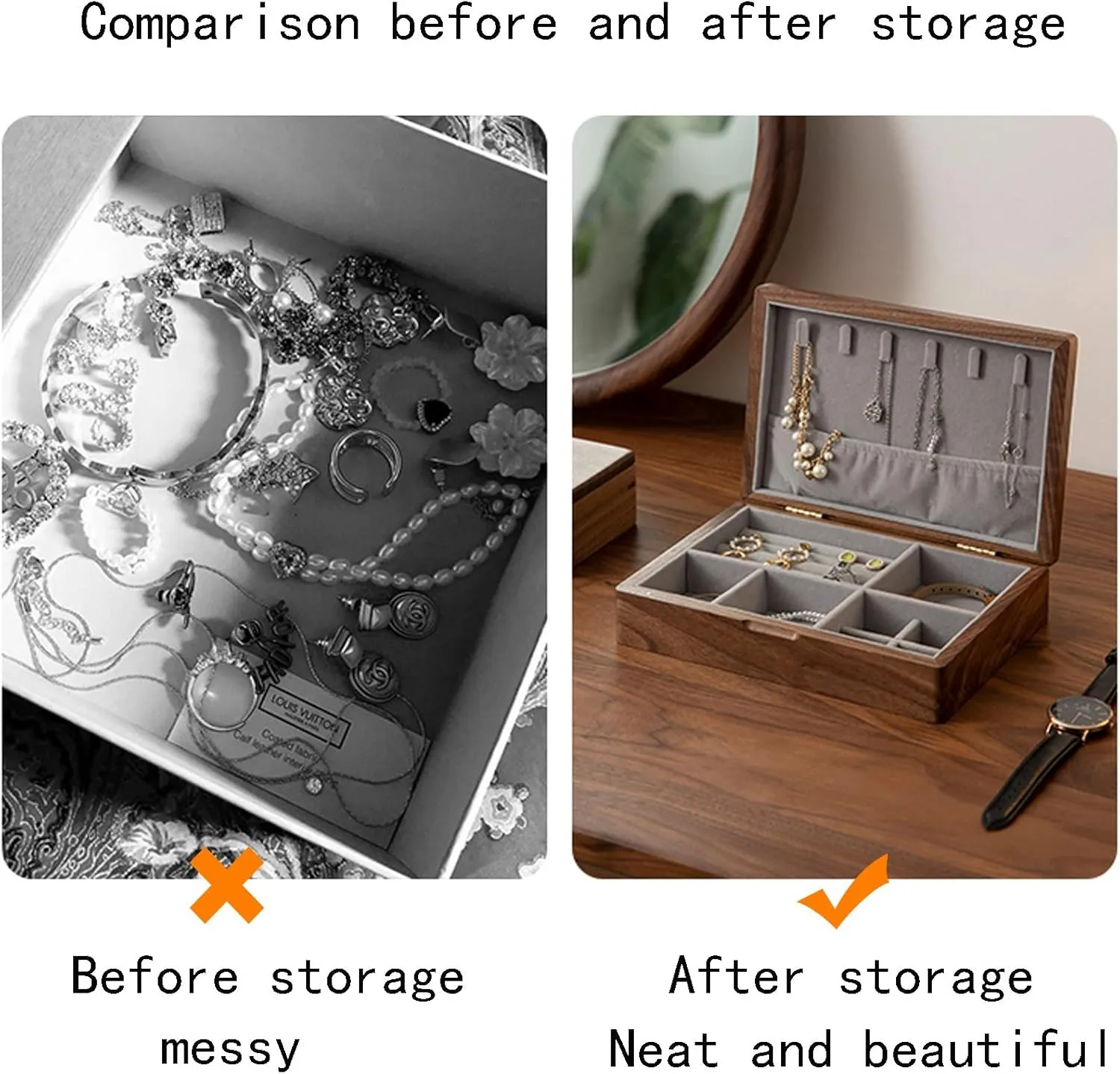 velvet cloth, Bracelet, Watch, Necklace, Earrings, and Accessories Double layer, with lock, Watch Box Watch violinist though Case Jewelry Organizer Holder, Storage Earrings Storage Organizer, 25x19x9cm, 