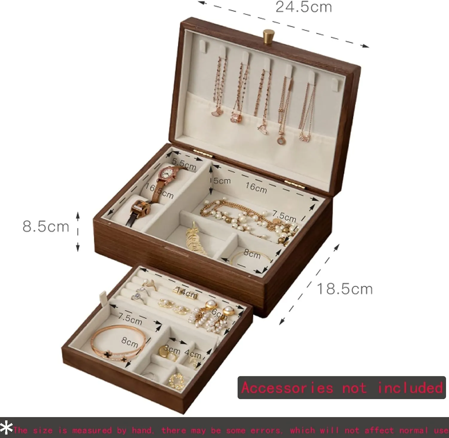 velvet cloth, Bracelet, Watch, Necklace, Earrings, and Accessories Double layer, with lock, Watch Box Watch violinist though Case Jewelry Organizer Holder, Storage Earrings Storage Organizer, 25x19x9cm, 