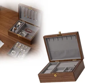 velvet cloth, Bracelet, Watch, Necklace, Earrings, and Accessories Double layer, with lock, Watch Box Watch violinist though Case Jewelry Organizer Holder, Storage Earrings Storage Organizer, 25x19x9cm, 