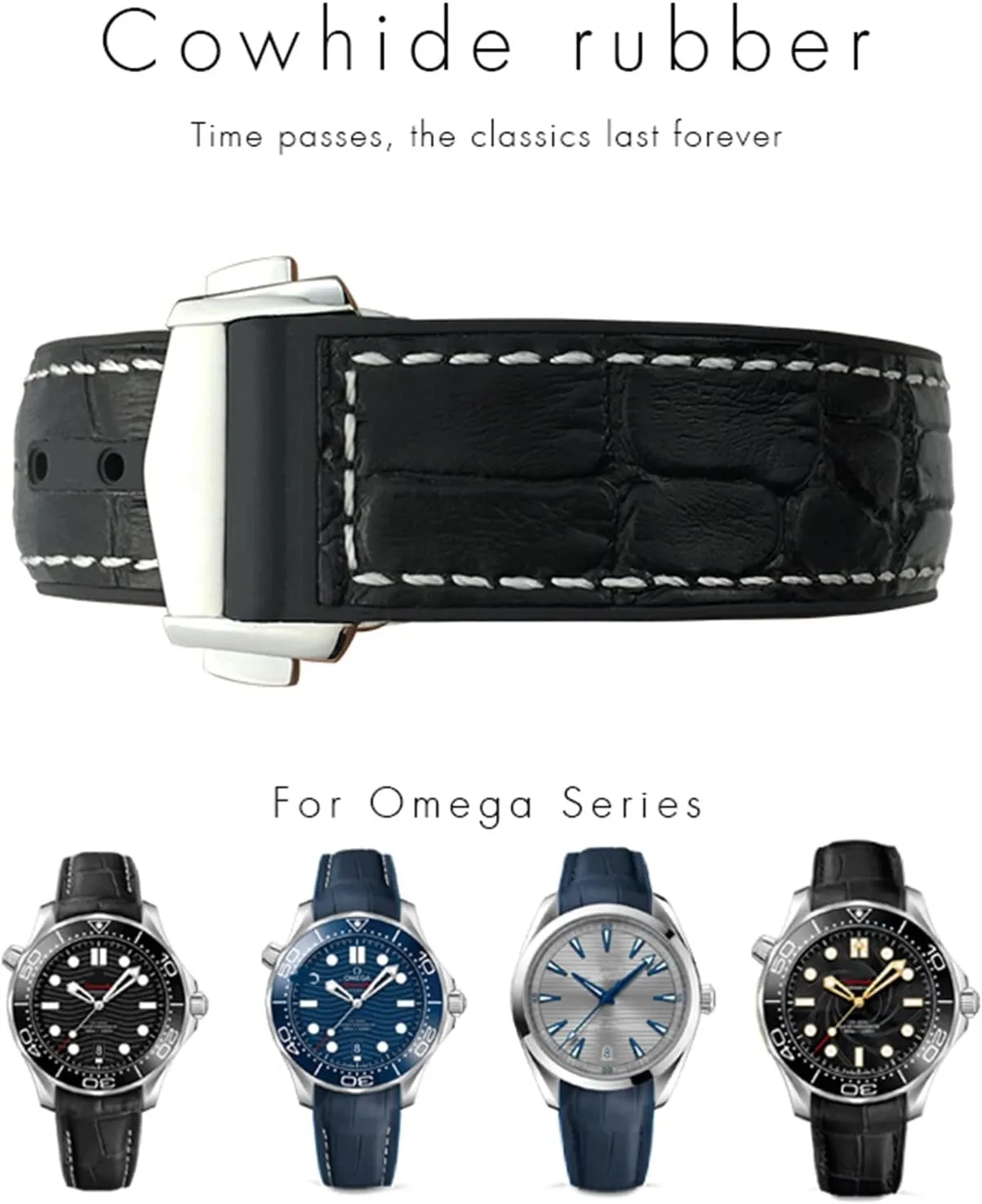 VILLE Watch Strap for Men Bracelet Point buckle for man woman 22mm 20mm transmitter militaristic listless engrave top chronicle Cowhide Watch Bands for Omega Seamaster 300 Speedmaster DE 