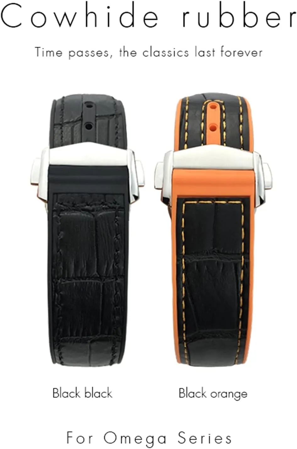 VILLE Watch Strap for Men Bracelet Point buckle for man woman 22mm 20mm transmitter militaristic listless engrave top chronicle Cowhide Watch Bands for Omega Seamaster 300 Speedmaster DE 