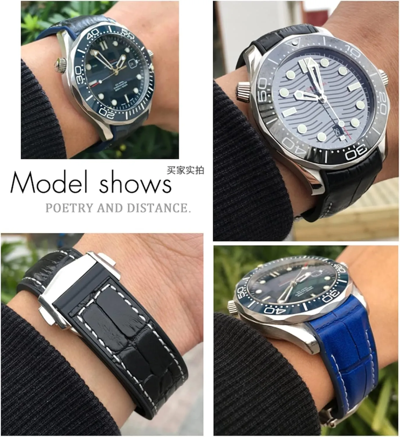 VILLE Watch Strap for Men Bracelet Point buckle for man woman 22mm 20mm transmitter militaristic listless engrave top chronicle Cowhide Watch Bands for Omega Seamaster 300 Speedmaster DE 