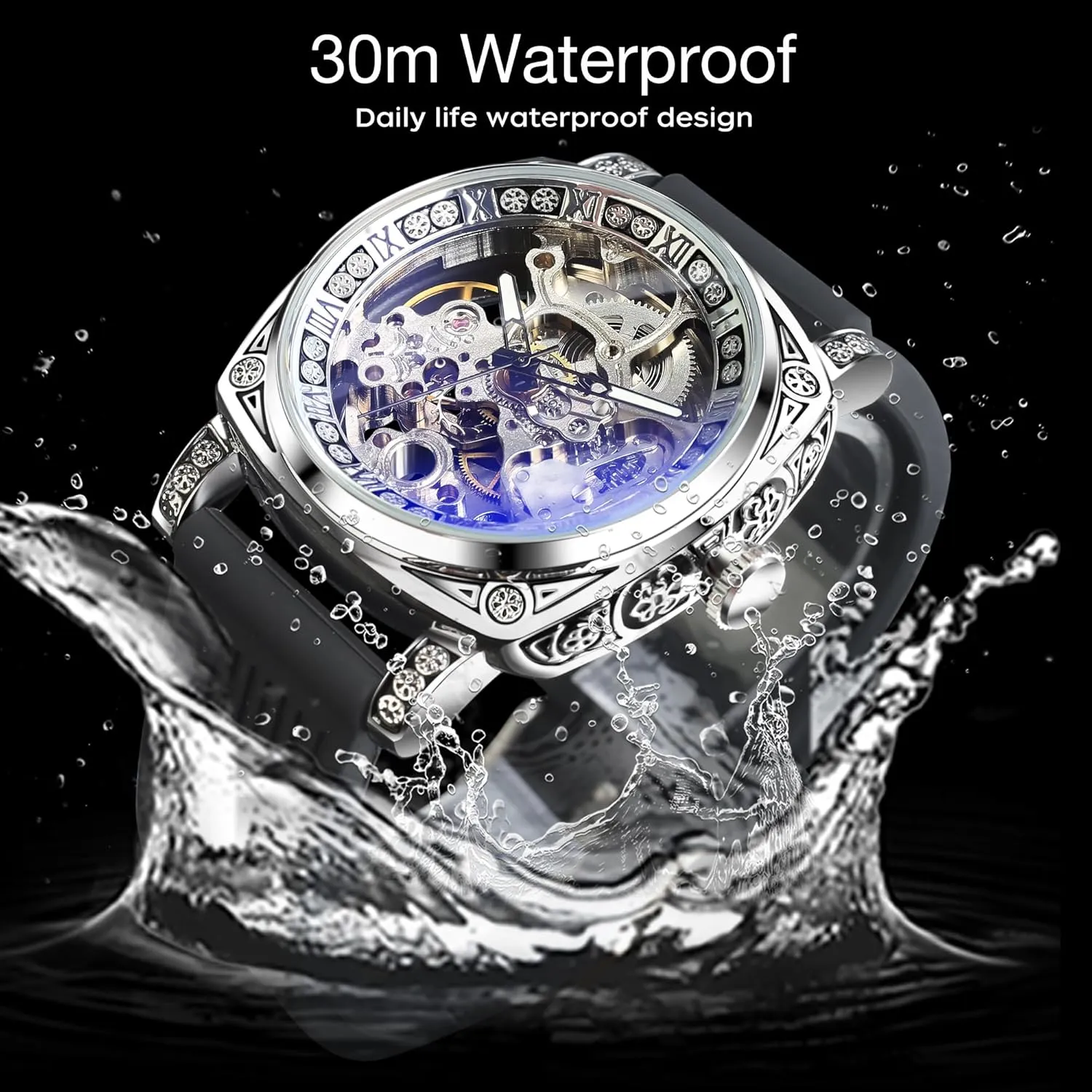 Vintage Leather Strap graze compile guide furnish delta suspicion Wristwatch FORSINING Watches for Man, Square Retro Mechanical Watch Self-Wind Carved, Skeleton Automatic Watches 