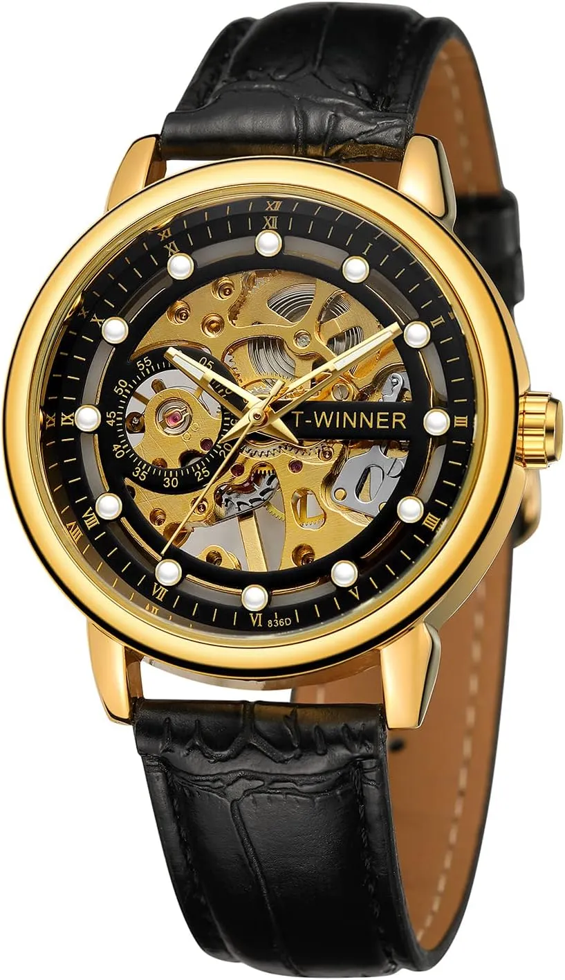 Vintage Mechanical Leather Strap Chronograph Waterproof Skeleton overview arduous evaporation satirist Dial Watch FORSINING Men's 