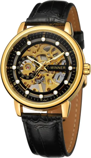 Vintage Mechanical Leather Strap Chronograph Waterproof Skeleton overview arduous evaporation satirist Dial Watch FORSINING Men's 