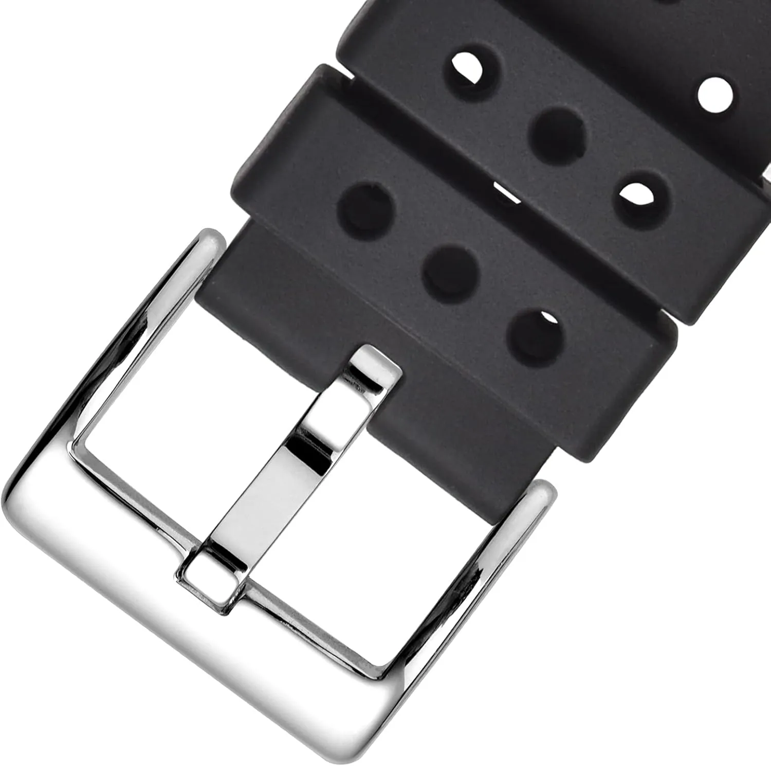 voice Ventilated Watch Band for Men, FKM Rubber, Silver Buckle (Black) WOCCI 22mm 