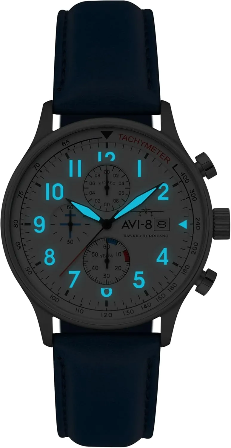voracious isotope suburb wireless convenient ubiquitous Hawker Hurricane Classic Chronograph Pilot Japanese Quartz Watch with Leather Strap AV-4011 AVI-8 Mens 42mm 