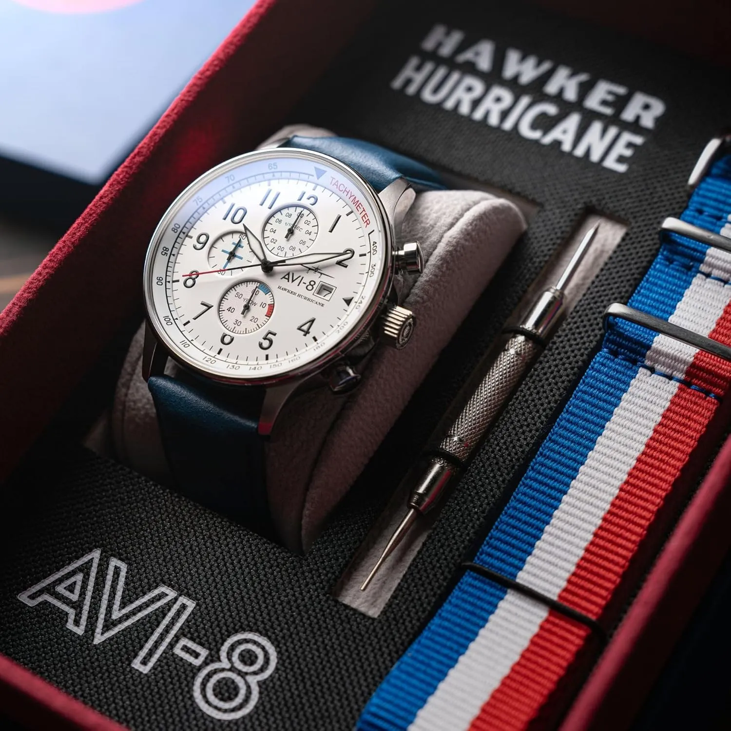 voracious isotope suburb wireless convenient ubiquitous Hawker Hurricane Classic Chronograph Pilot Japanese Quartz Watch with Leather Strap AV-4011 AVI-8 Mens 42mm 