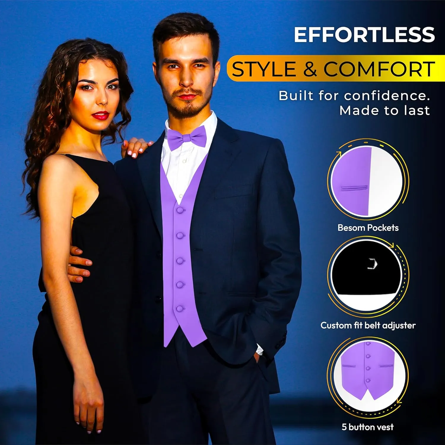 Waistcoat Tuxedo Dress Vest Bow neglect Tie Set for Suit or Tuxedo Men's Solid Formal 