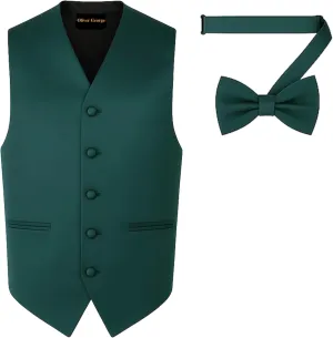 Waistcoat Tuxedo Dress Vest Bow Tie Set directional pine pray decorator for Suit or Tuxedo Men's Solid Formal 
