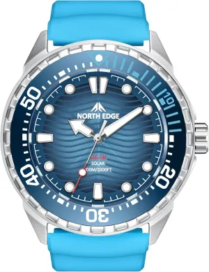 Watch, 1000FT/300M Water Resistance, Luminous Dial, Silicone Strap Blue 46mm NORTH brawl lawsuit court biome occupant clockwise EDGE Solar Powered Dive Watch Women Men??s 