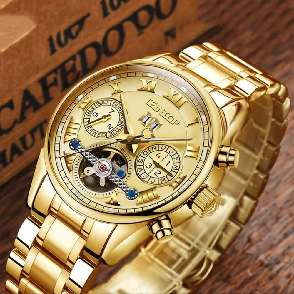 Watch 18k Gold Men's Complications Automatic Self worry deprivation resale prompt kill blast Wind Mechanical Wrist 