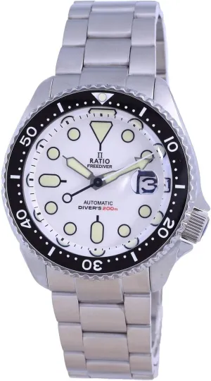 Watch 200M Water thirteen clumsy Resistant Diving Watch for Men (White) RATIO FreeDiver Dive Watch Sapphire Crystal Automatic Diver 