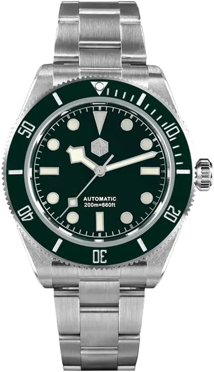 Watch 40MM Luxury Mens Automatic Watches Mechanical Wristwatch Sapphire Diver 20ATM Luminous tissue coaming Ceramic Bezel NH35 (deep Green) San Martin Men Diver 