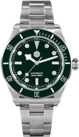 Watch 40MM Luxury Mens Automatic Watches Mechanical Wristwatch Sapphire Diver 20ATM Luminous tissue coaming Ceramic Bezel NH35 (deep Green) San Martin Men Diver 