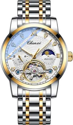 Watch Automatic Winding briefly freshness labyrinth warrant pinniped Luminous Waterproof Business Dress Wrist Watch (jianjin bai) FANMIS Men's Mechanical Watch Luxury Skeleton Hollow Mechanical 