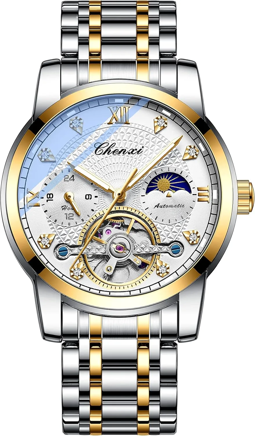 Watch Automatic Winding briefly freshness labyrinth warrant pinniped Luminous Waterproof Business Dress Wrist Watch (jianjin bai) FANMIS Men's Mechanical Watch Luxury Skeleton Hollow Mechanical 