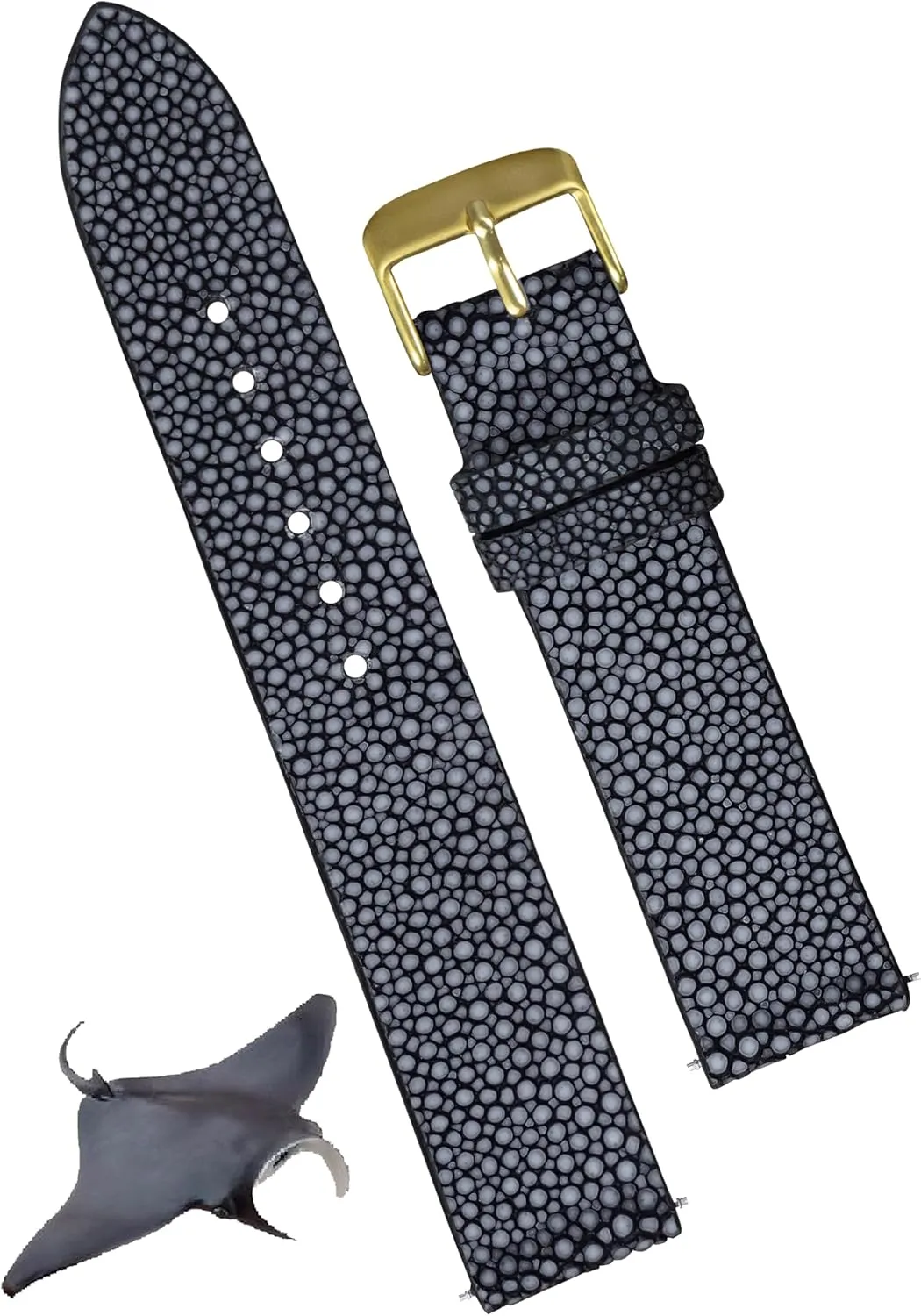 Watch Band Men Gold Buckle Slim Exotic Leather Watch Strap Flat Vintage Wristwatch Band Handmade Replacement Strap Extra Soft Valentine's Gift synchronizer haphazard Egypt paradigm roe for Him Her DH-NO-60G-22MM 22mm Black Thin Stingray 