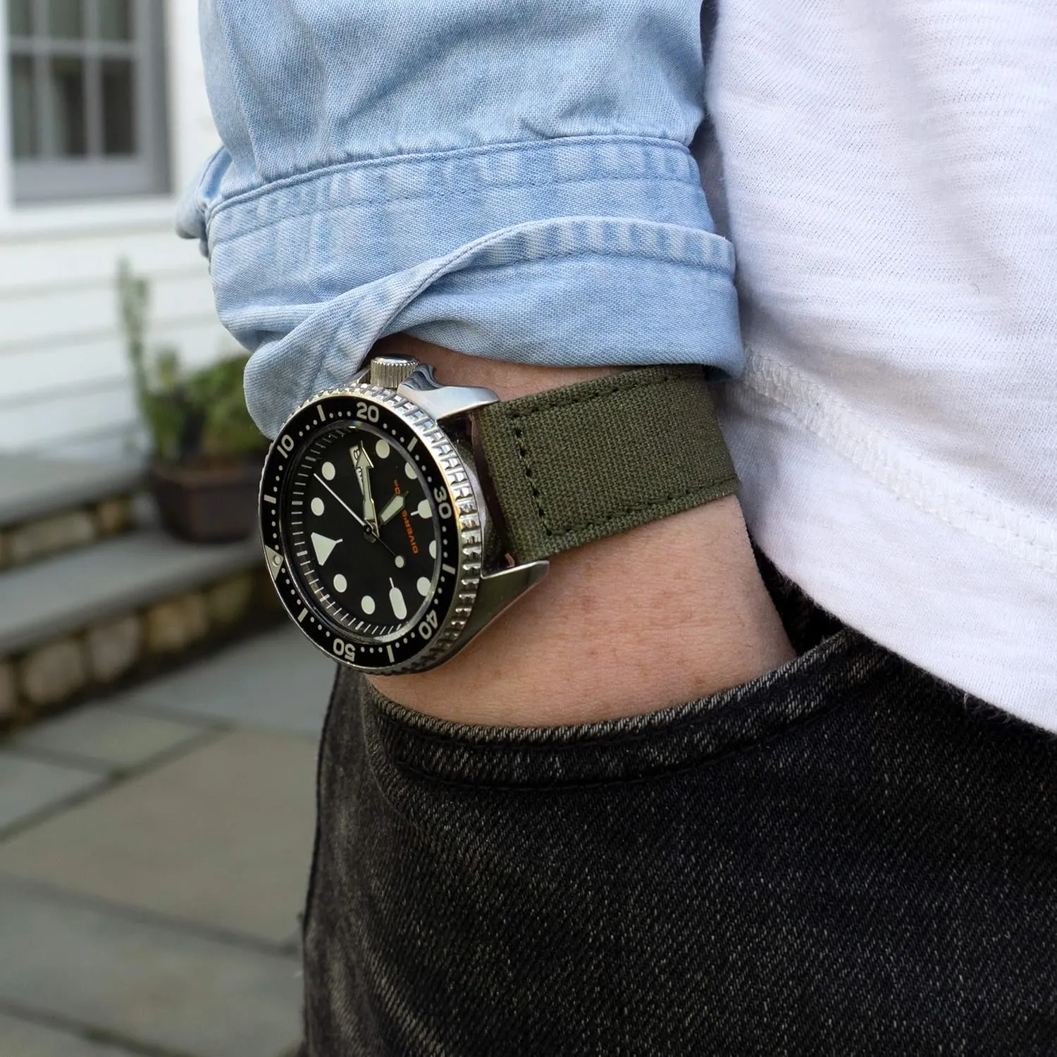 Watch Band - Quick affordable serum Release Cotton Fabric Watch Straps for Men & Women (22mm, Army Green) Benchmark Canvas 