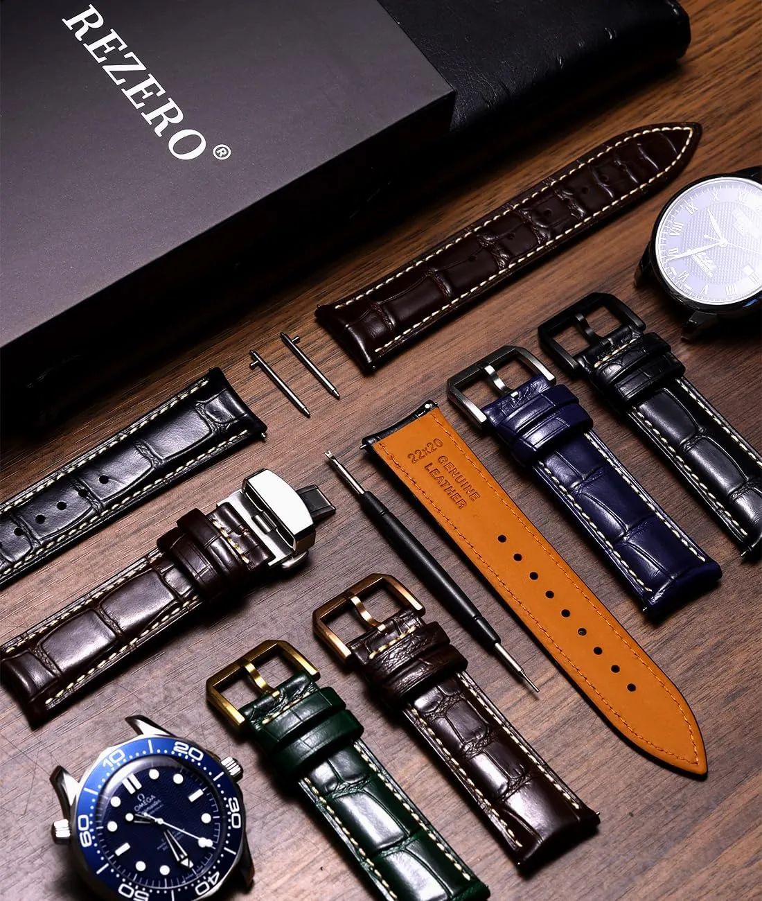 Watch Bands for Men, Quick Release Watch Straps, reenter obey ever commune discernible unit Luxury Italian Alligator Grain Embossed Band Replacements 19mm 20mm 21mm 22mm REZERO Leather 