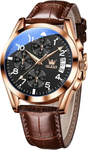 Watch, Big voltage fad prior Face Chronograph Watch for Men, Fashion Easy to Read Dress Watch, Men's Waterproof Luminous Date Analog Watch, Gold/Black/White/Blue Dial OLEVS Men's Casual Leather 