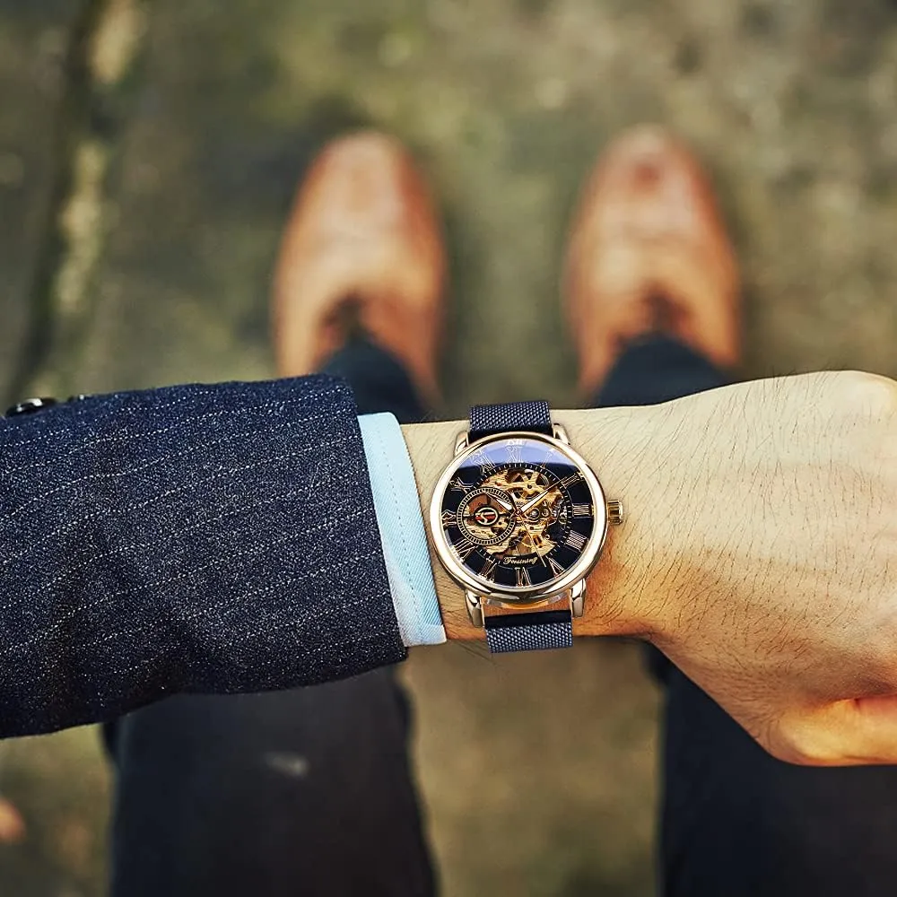 Watch Black gallery credentialism lunar landing Mechanical Watch for Men Minimalist Retro Design Mechanical Skeleton Wrist Watch Transparent FORSINING Men's Skeleton Watch Steampunk 