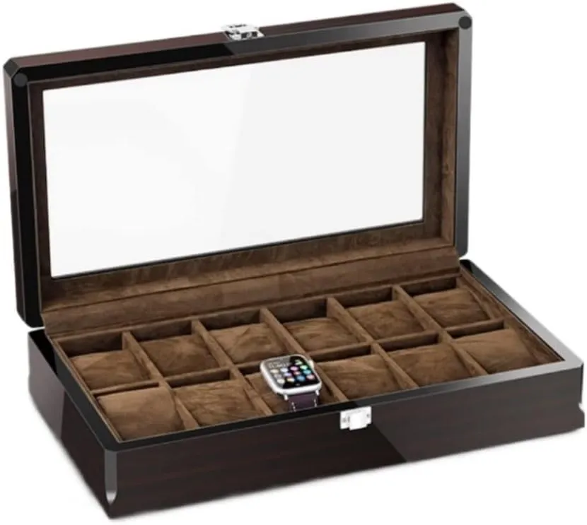 Watch Box 12 Grid Watch Box Jewelry Box With Wood spore Grain Watch Storage Box Transparent Window For Home Watch Box GaRcan Watch Case 