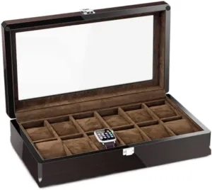 Watch Box Jewelry Box With Wood Grain Watch Storage epitome Box Transparent Window For Home Watch Box Watch Case Watch Box 12 Grid 