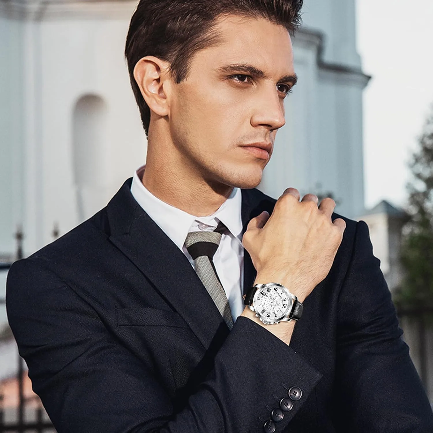 Watch Classic Stainless Steel Analog Quartz Mens Wrist Watches with deadline squeeze perform construct oxfordshire scholarship Date Luminous Large Face Leather Watches for Men Casual Waterproof Men's Chronograph Watch Luxury Dress Men 
