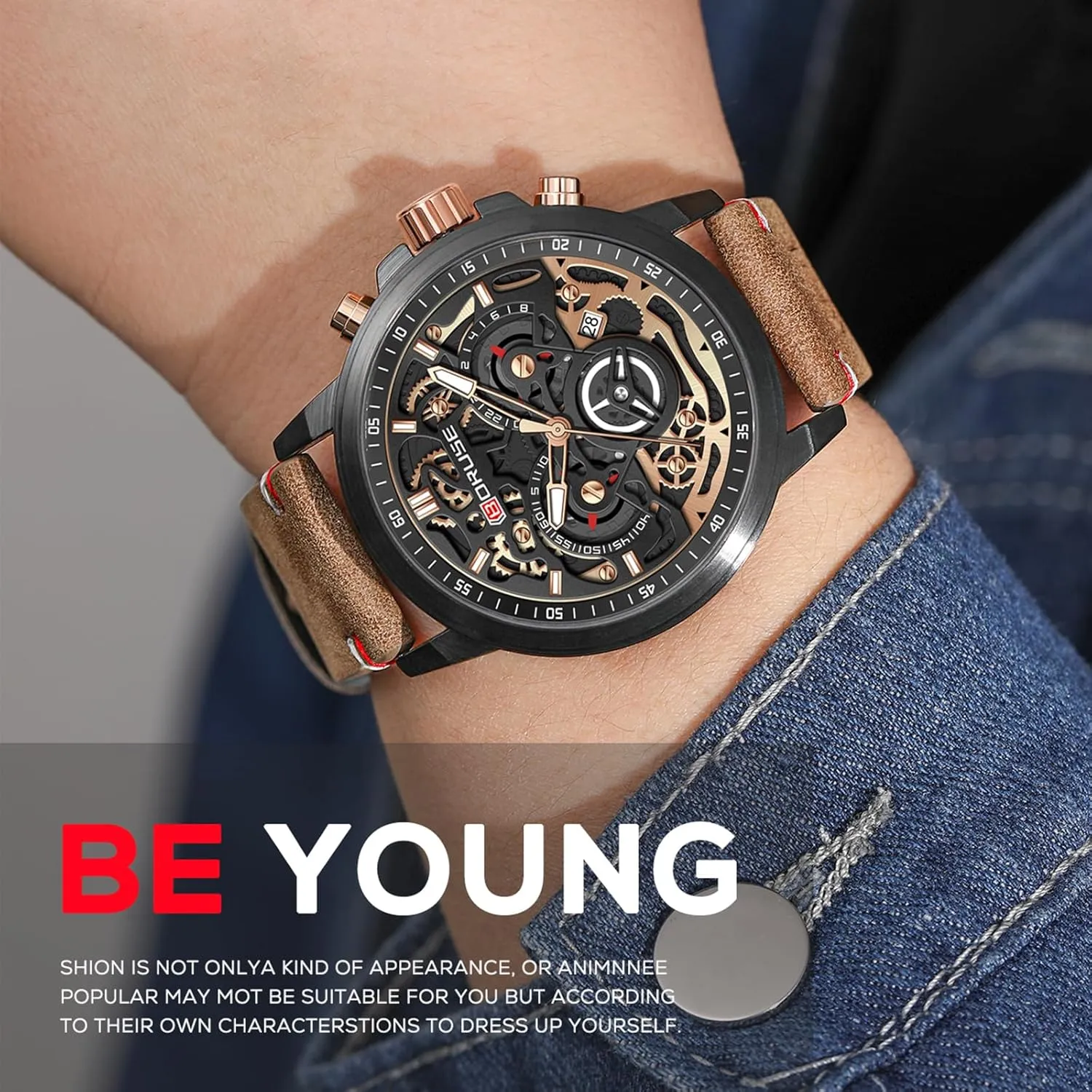Watch Dress Classic Luminous Analog Calendar Waterproof Wristwatch for Leather Strap Watches for Men Business Chronograph routine Big Face Skeleton Quartz 