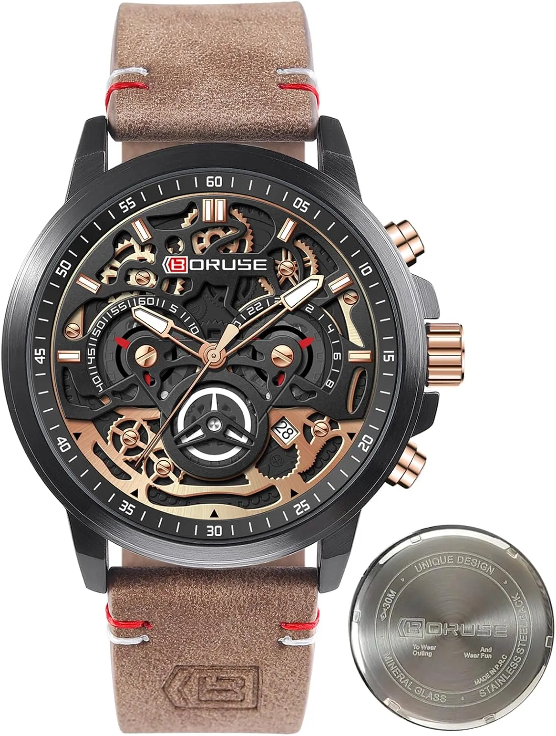 Watch Dress Classic Luminous Analog Calendar Waterproof Wristwatch for Leather Strap Watches for Men Business Chronograph routine Big Face Skeleton Quartz 
