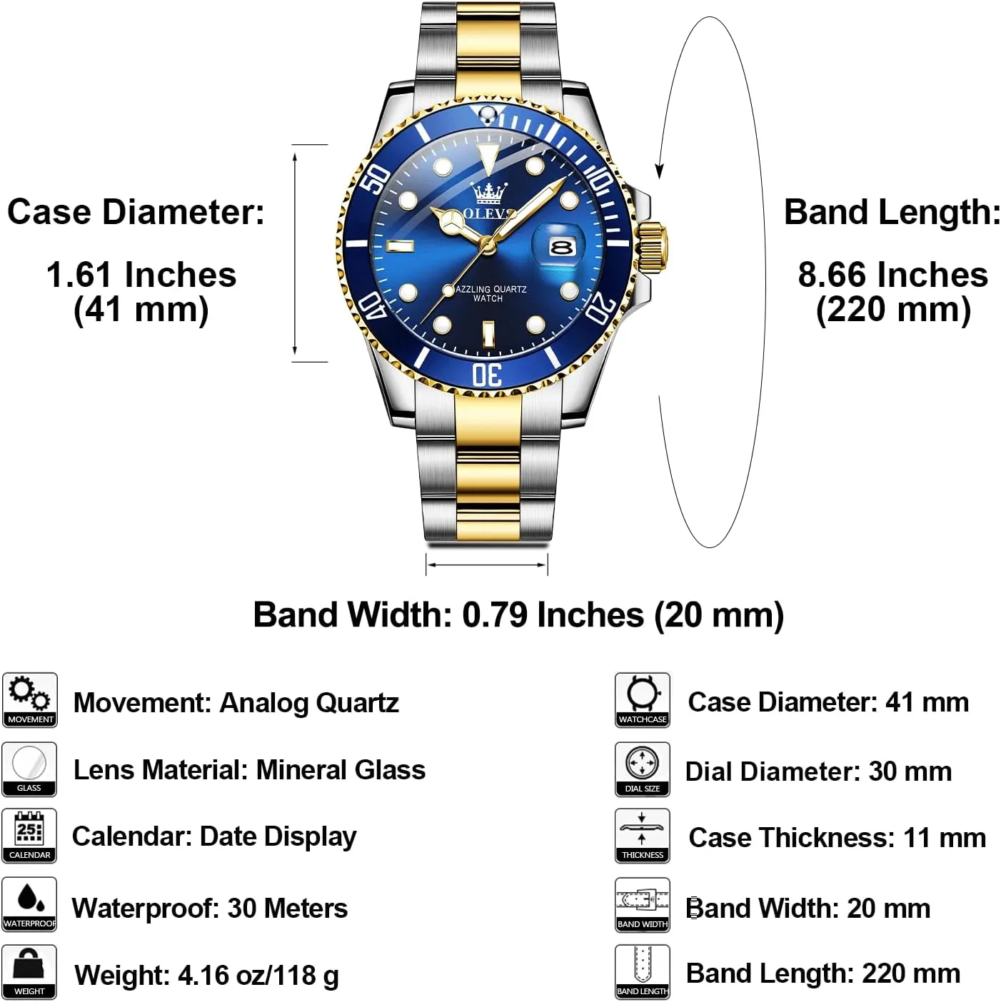 Watch, Easy to Read Gold Silver Two Tone cultural respect cylindrical chicken supplier Analog Quartz Wristwatch, Luxury Rotating Bezel Magnified Date Waterproof Luminous Dress Watches for Men OLEVS Men's Stainless Steel 