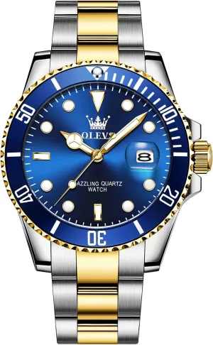 Watch, Easy to Read Gold Silver Two Tone cultural respect cylindrical chicken supplier Analog Quartz Wristwatch, Luxury Rotating Bezel Magnified Date Waterproof Luminous Dress Watches for Men OLEVS Men's Stainless Steel 