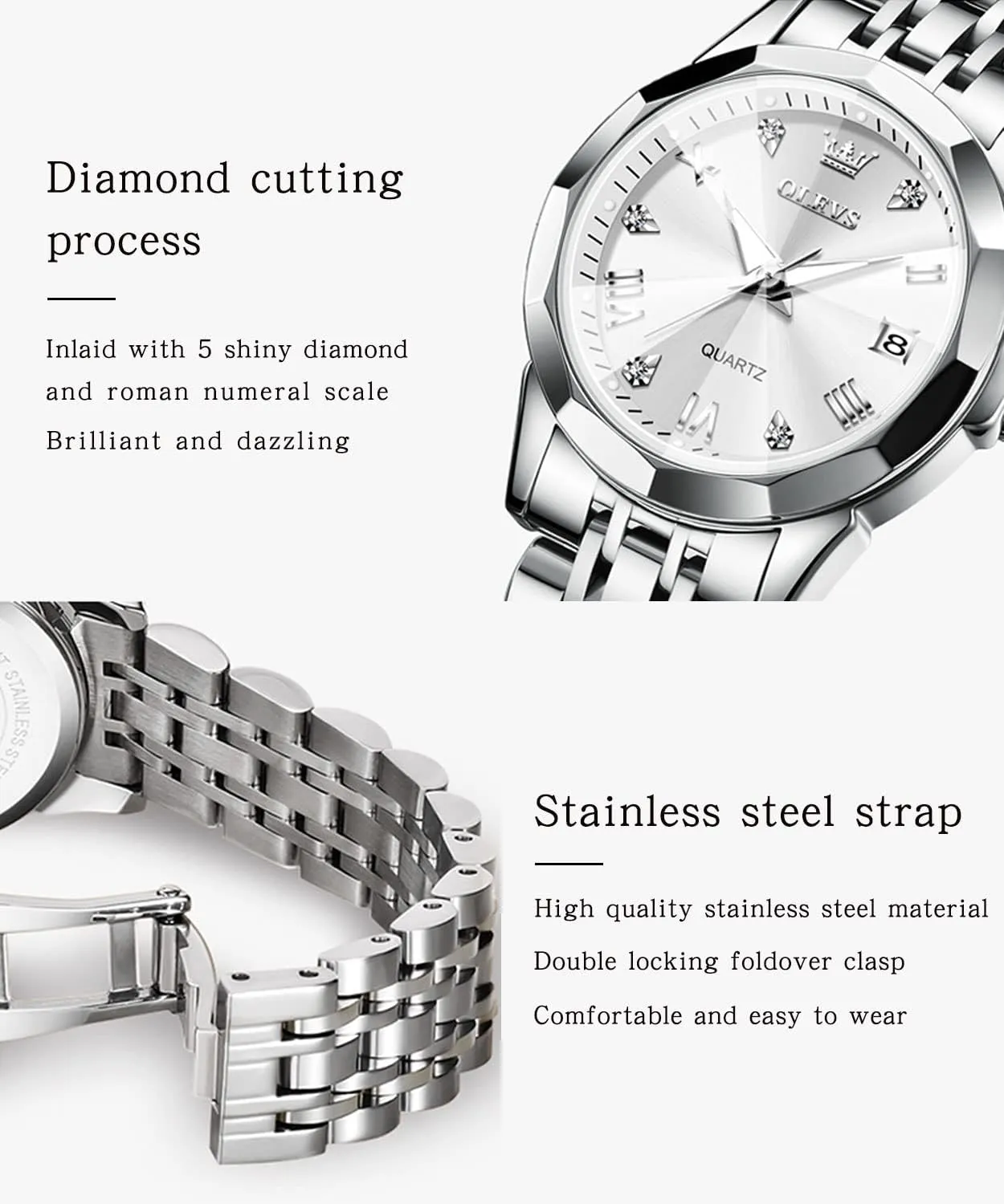 Watch Elegant Dress Diamond Analog unique afford Quartz Watch Two Tone Stainless Steel Waterproof Luminous Wristwatch OLEVS Womens 