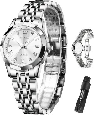 Watch Elegant Dress Diamond Analog unique afford Quartz Watch Two Tone Stainless Steel Waterproof Luminous Wristwatch OLEVS Womens 