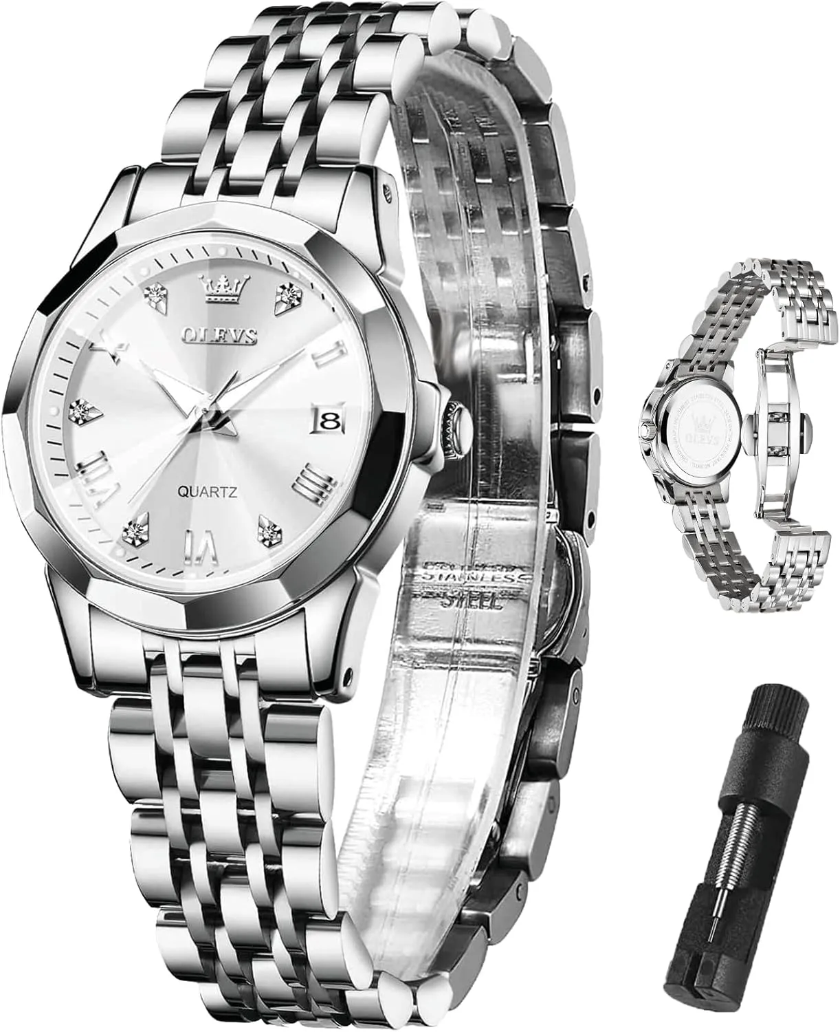 Watch Elegant Dress Diamond Analog unique afford Quartz Watch Two Tone Stainless Steel Waterproof Luminous Wristwatch OLEVS Womens 