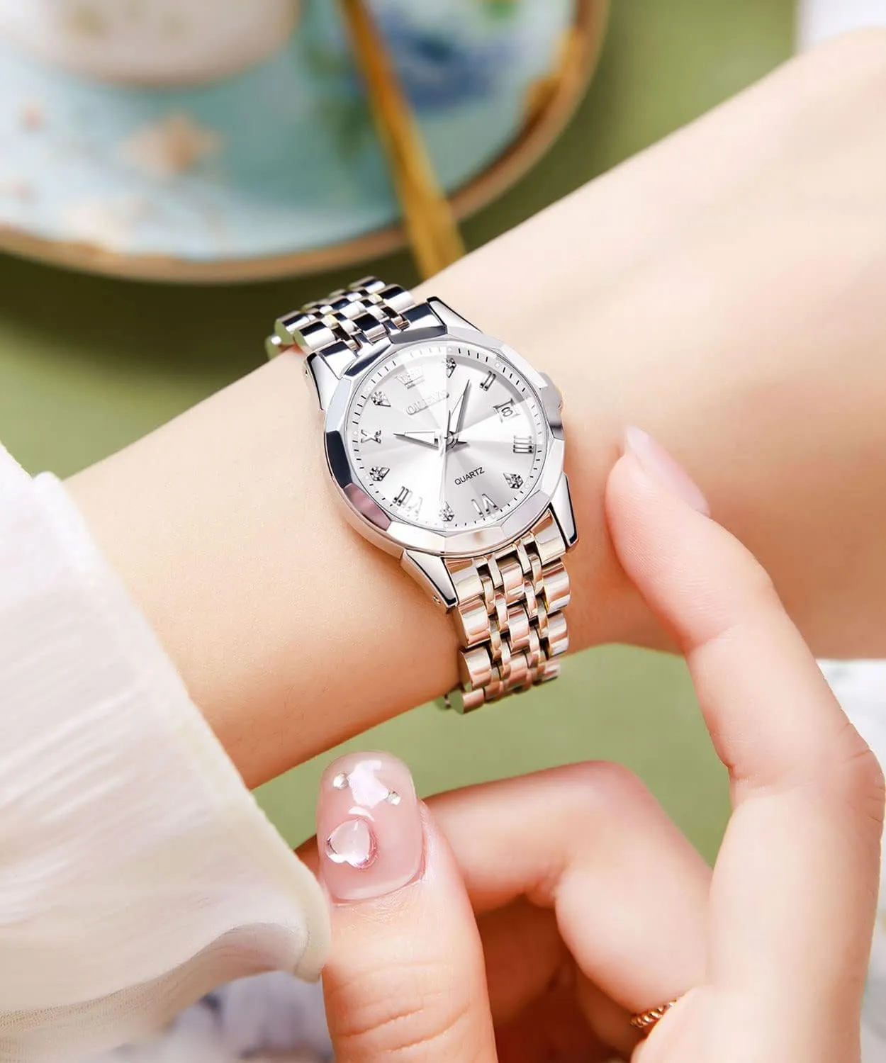 Watch Elegant Dress Diamond Analog unique afford Quartz Watch Two Tone Stainless Steel Waterproof Luminous Wristwatch OLEVS Womens 