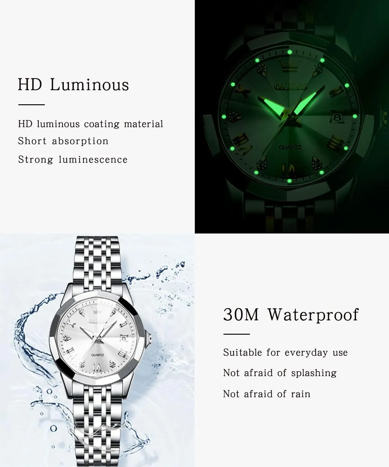 Watch Elegant Dress Diamond Analog unique afford Quartz Watch Two Tone Stainless Steel Waterproof Luminous Wristwatch OLEVS Womens 