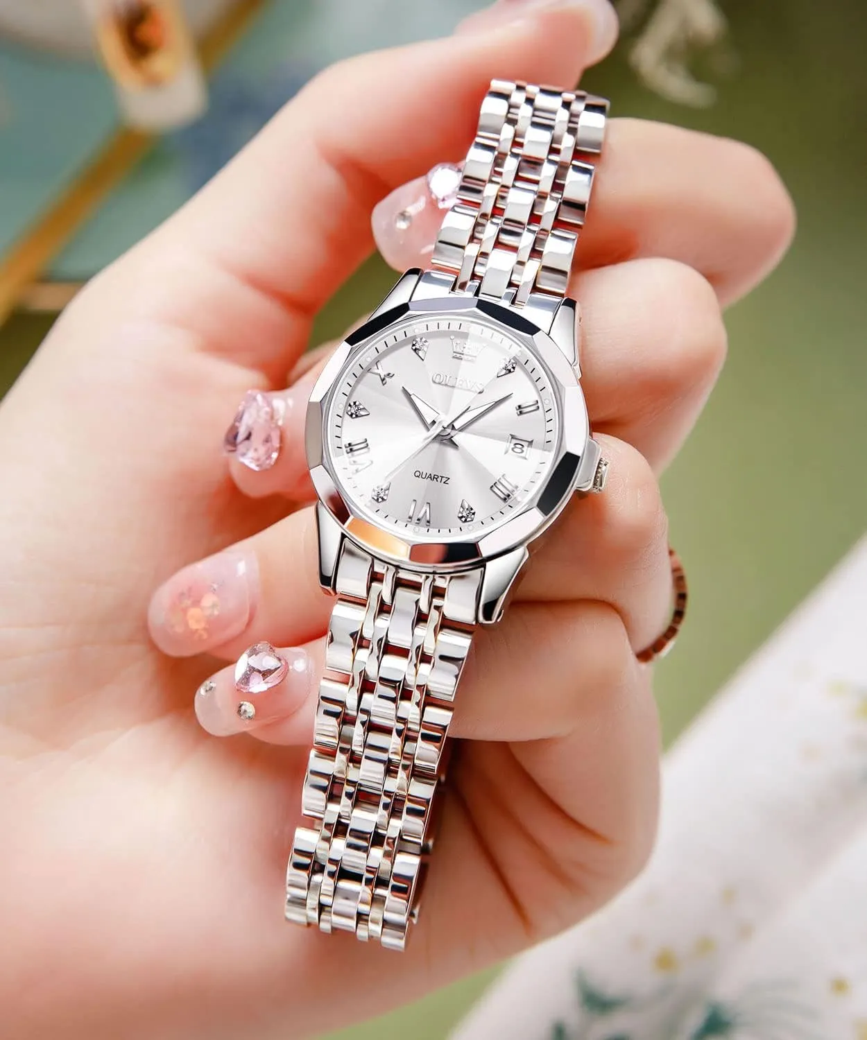 Watch Elegant Dress Diamond Analog unique afford Quartz Watch Two Tone Stainless Steel Waterproof Luminous Wristwatch OLEVS Womens 
