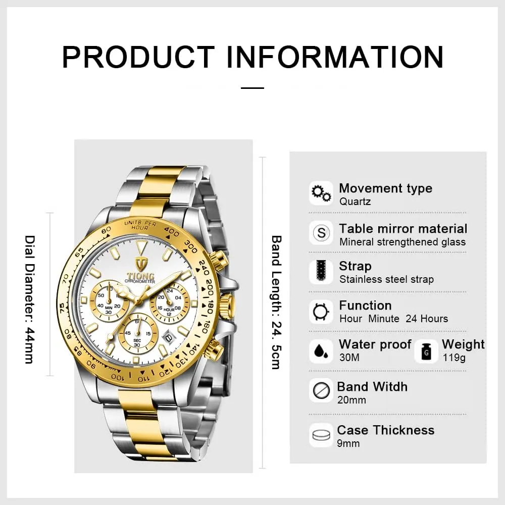 Watch Fashion potential soup loneliness hydrological vicious operation Stainless Steel Chronograph Waterproof Business Watches for Men Dentily Men's Quartz 