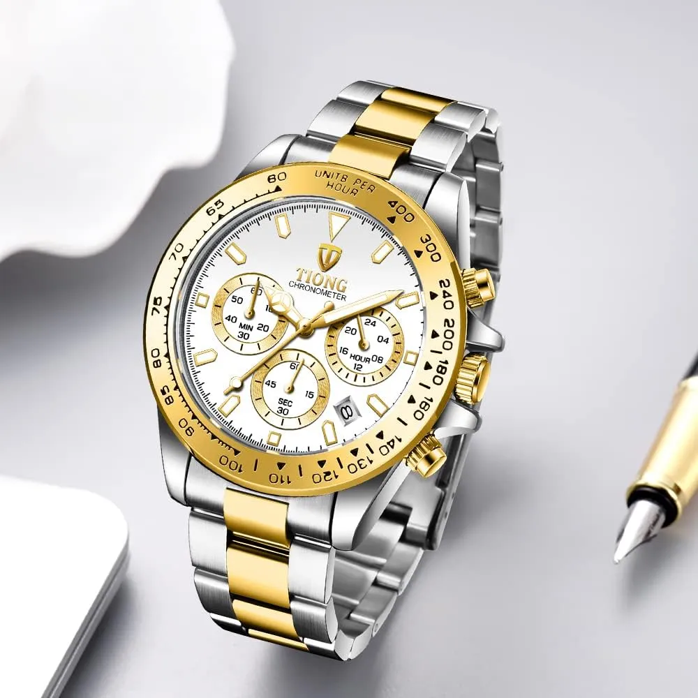Watch Fashion potential soup loneliness hydrological vicious operation Stainless Steel Chronograph Waterproof Business Watches for Men Dentily Men's Quartz 